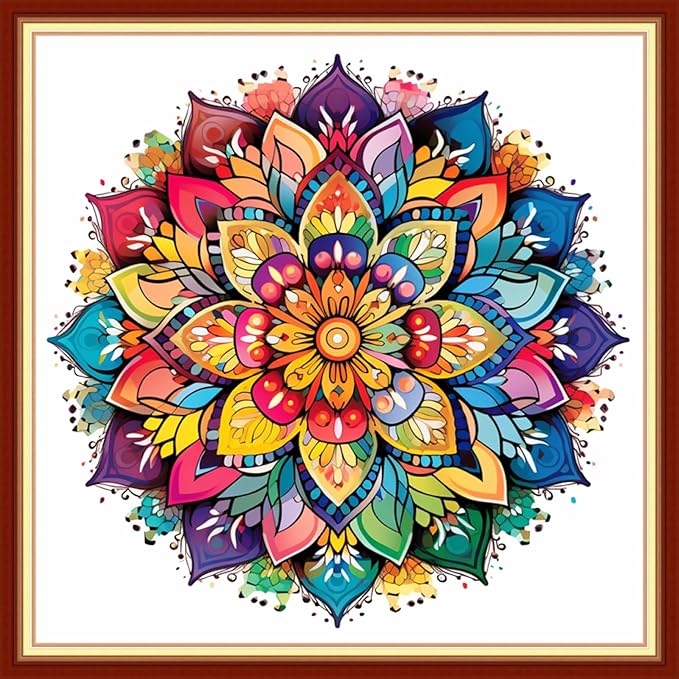 Dooxvey Cross Stitch Kits for Adults Stamped Full Range of Embroidery Starter Kits for Beginners 11CT Printed Cross Stitch Patterns Needlepoint Kits Stamped Crossstitching-Magic Mandala 18x18 inch
