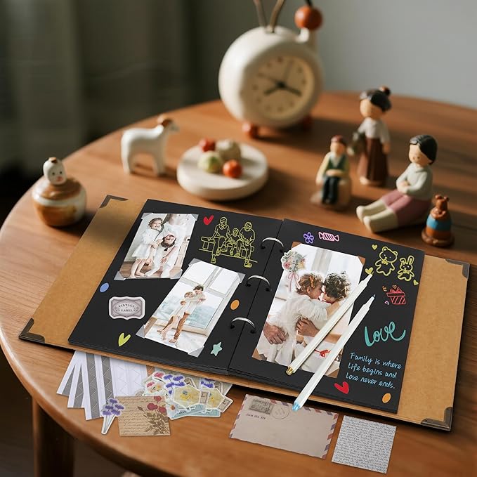 Vienrose Scrapbooking Supplies Kit, Aesthetic Scrapbook Accessories with Stickers, Textured Papers, 12 Metal Pens and 3 Corner Stickers, Art Journaling Supplies for Scrapbook Album, Bullet Journaling