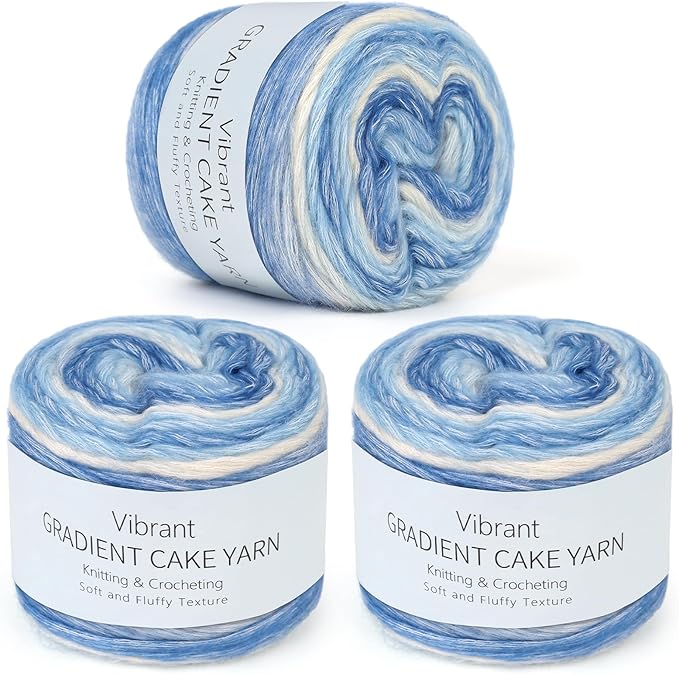 Aeelike Cake Yarn for Crocheting, 3 Skeins Gradient Yarn 100g (3.52 oz) 245m (267 Yards) # 3 Light Weight, Soft Ombré Yarns Fairyland Yarns Rainbow for Making Colorful Crafts, Blue Yellow Gradient