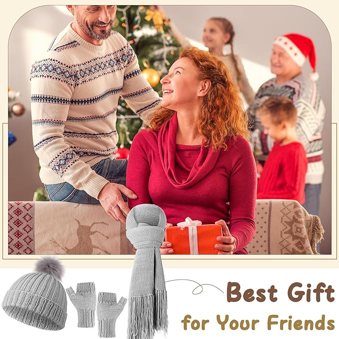 Maasechs Knitting Kit for Beginners, Learn to Knit Kit for Adults, Complete Hat, Scarf, Gloves Starter Bundle with Step-by-Step Instructions Includes Wool Yarn, Needles & Accessories (Gray)