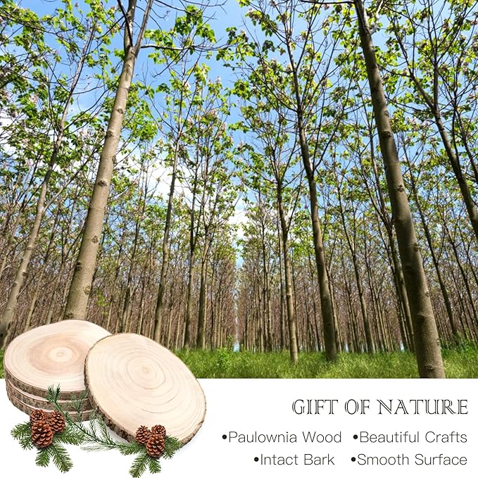 ZOCONE 10 Pcs Large Wood Slices 11-13 Inches Unfinished Rounds, Natural Paulownia Wooden Slices for Centerpieces, Round Wooden Discs Decoration for Rustic Wedding, Wood Centerpieces for Tables