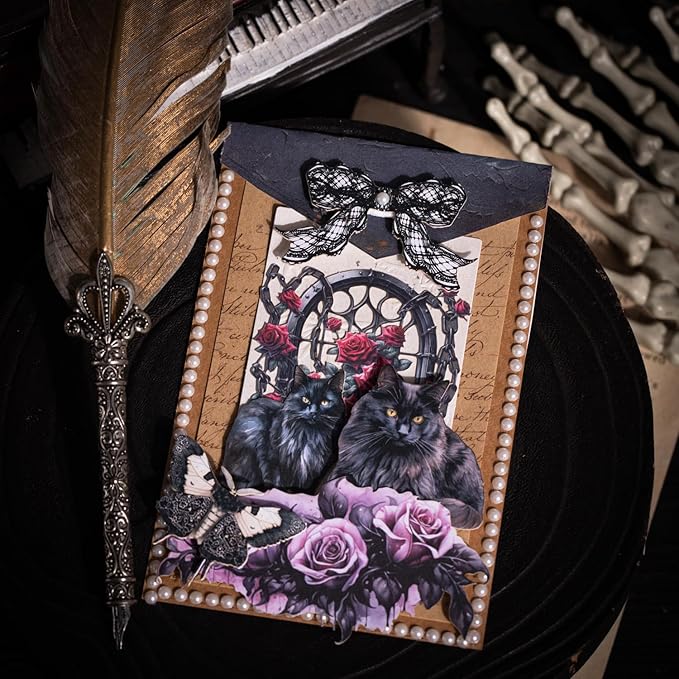 AuriicLeaf Dark Fantasy Gothic Sticker Set, 80PCS Vintage Cardstock Stickers for Scrapbooking, Journaling, DIY Crafts, Planners, and Gift Decoration
