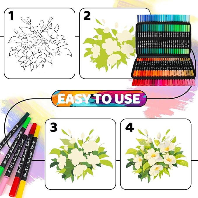 LIULIUCAI 156 Colors Dual Tip Markers Brush Pens, Fine & Brush Tip Art Markers for Adult Coloring Book Drawing Calligraphy, Colored Pen Christmas Gifts Stocking Stuffers for Teen Art Supplies