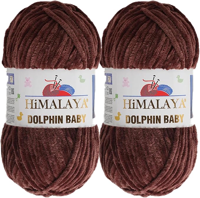 2 Skein/Pack Himalaya Dolphin Baby Chenille Yarn, Each Ball 100 gr (3.5 oz), 120 m (132 Yards), 100% Polyester, Super Bulky Baby Blanket Velvet Amigurumi Yarn, 80366 - Walnut