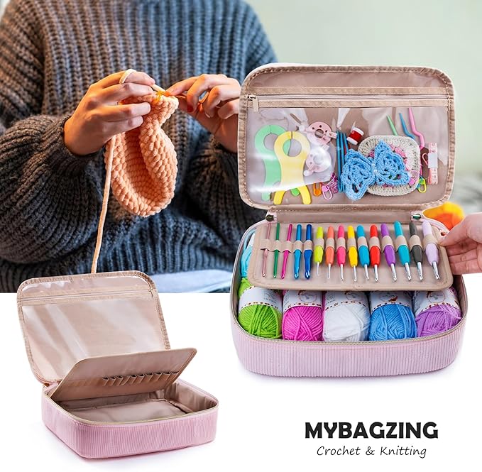 MYBAGZING Crochet Kit for Beginners with Yarn Storage Bag, 10pcs Crochet Hooks 2.0-6.0 mm, 10 Skeins Yarn for Crocheting, Knitting Accessories, 58pc Crochet Starter Kit for Adults