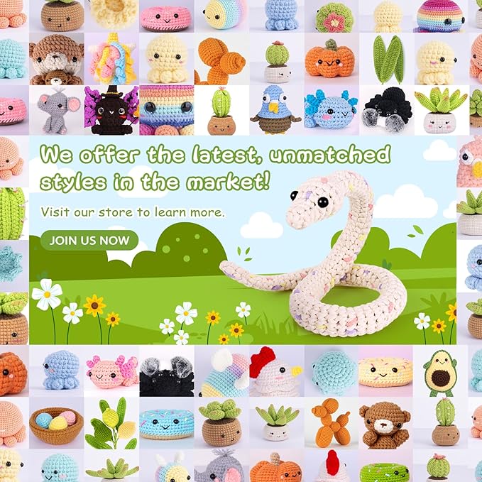 Crochet Kit for Beginners, Beginner Crochet Kit for Teenagers Adults with Step-by-Step Video Tutorials, DIY Crochet Animal Kits Knitting Supplies, Snake (40%+ Yarn)
