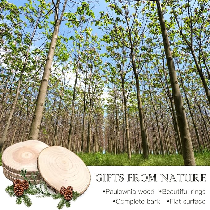 ZOCONE 4 Pcs Large Wood Slices 11-13 Inches Unfinished Rounds, Natural Paulownia Wooden Slices for Centerpieces, Round Wooden Discs Decoration with Bark, Wood Circles for Centerpieces for Painting