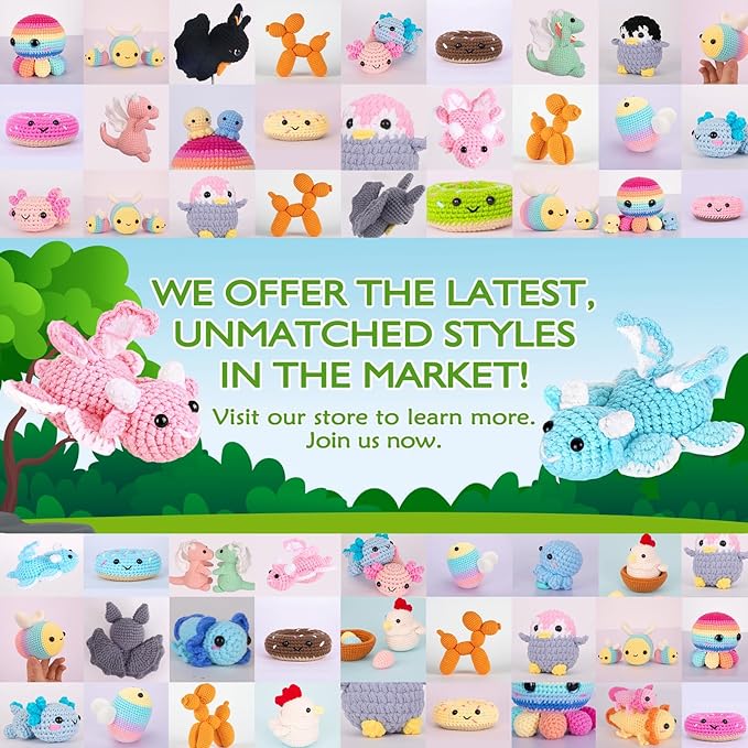 Crochet Kit for Beginners, Beginner Crochet Kit for Adults with Step-by-Step Video Tutorials, DIY Crochet Animal Kits Knitting Supplies, 2 Pack Dragon (40%+ Yarn)