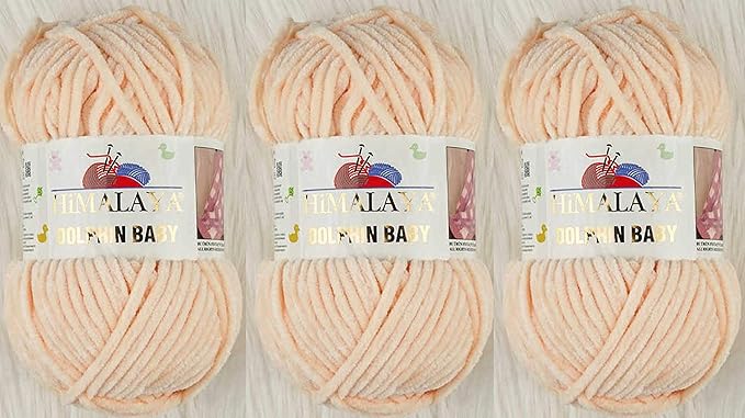 3 Skein/Pack Himalaya Dolphin Baby Chenille Yarn, Each Ball 100 gr (3.5 oz), 120 m (132 Yards), 100% Polyester, Super Bulky Baby Blanket Velvet Amigurumi Yarn, 80333 - Light Salmon