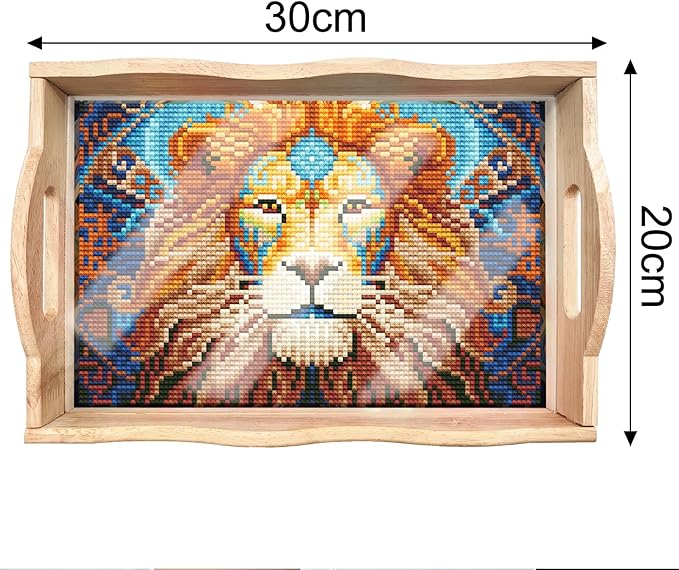 FGbaby DIY 5D Colorful Lion Diamond Painting Wood Serving Tray with Handles Diamond Art Decor Serving Trays Wooden Tray for Breakfast in Bed, Patio, BBQ, Coffee Table, Party –Great for Lap & Couch