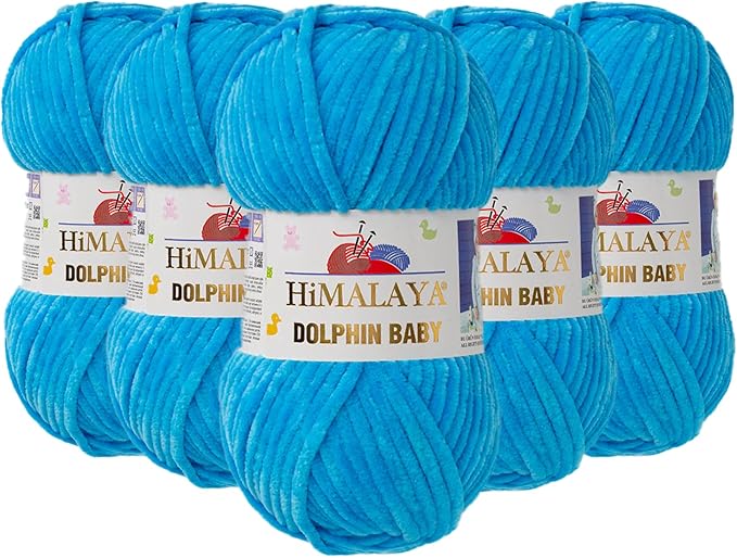 5 Skein/Pack Himalaya Dolphin Baby Chenille Yarn, Each Ball 100 gr (3.5 oz), 120 m (132 Yards), 100% Polyester, Super Bulky Baby Blanket Velvet Amigurumi Yarn, 80326 - Baby Blue