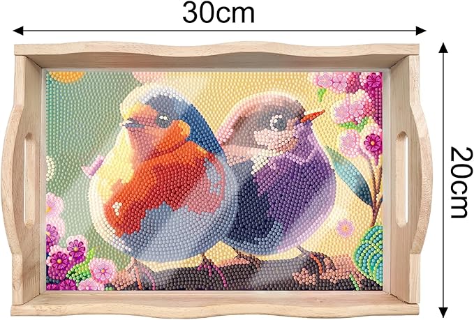 FGbaby DIY 5D Sparrow Diamond Painting Wood Serving Tray with Handles Diamond Art Decorative Serving Trays Wooden Tray for Breakfast in Bed, Patio, BBQ, Coffee Table, Party –Great for Lap & Couch