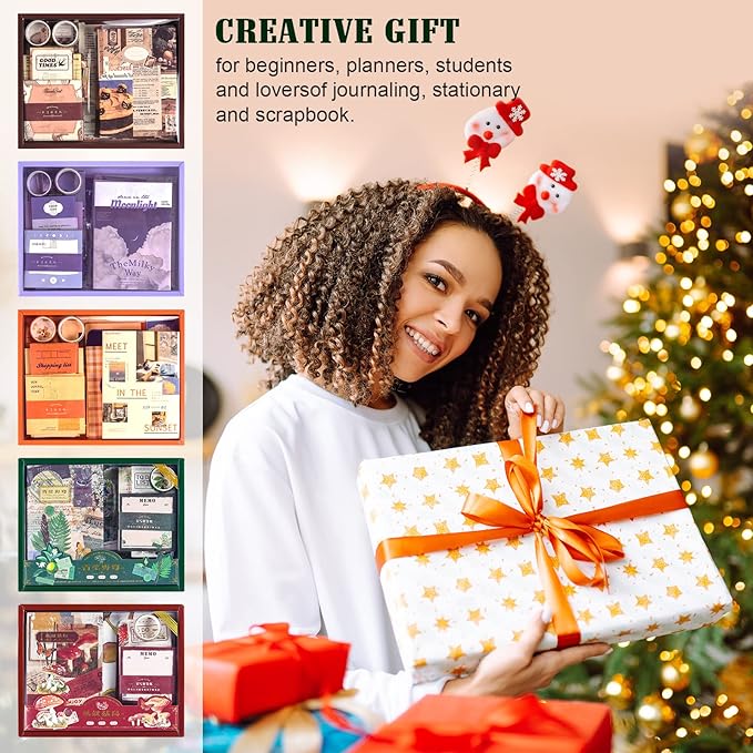 OFFIGIFT Scrapbooking Supplies Kit, 351pcs Bullet Junk Journal Kit with Journaling Supplies Aesthetic Scrapbook Paper A6 Grid Notebook, Scrapbook Kit, Craft DIY Gift for Adult Women, Moonlight