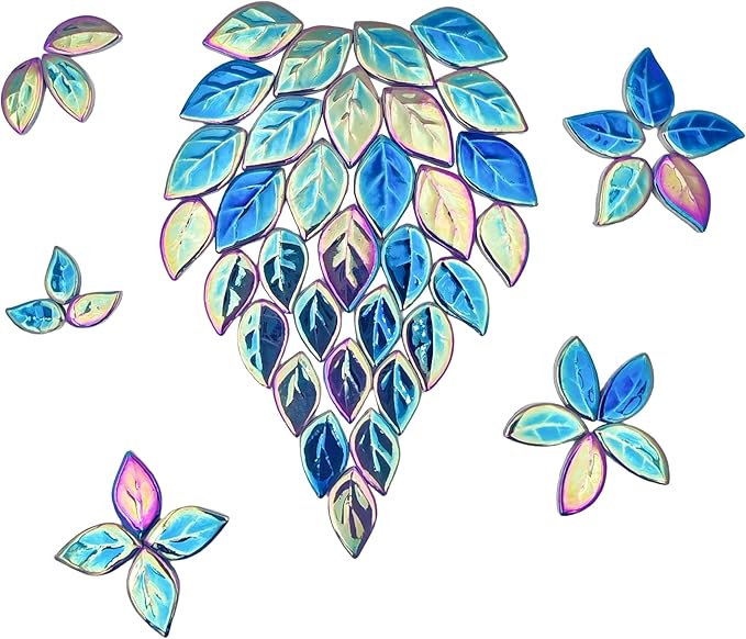 500g/1.1lb Leaf-Shaped Ceramic Mosaic Tiles,Ceramic Mosaic Pieces for Crafts,Mosaic Tiles for Home Decoration or DIY Crafts,Mosaic Making Supplies. (Iridescent Royal Blue)