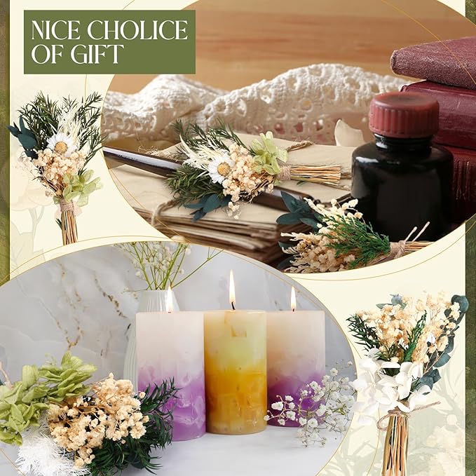 Layhit 24 Pcs Boho Dried Flower Bouquet Mini Wedding Handmade Dry Flowers Decor for Vase Crafts DIY Photo Boutonniere for Men Floral Plant for Bridesmaid Gift Birthday Decor(Greenery)