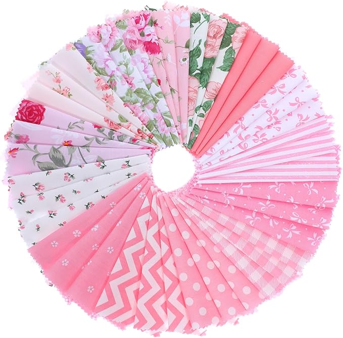 42 Pcs Pink Charm Packs for Quilting, 5x5 Inch Precut Cotton Quilting Fabric Squares, Floral Cotton Fabric for Sewing Patchwork DIY Crafts