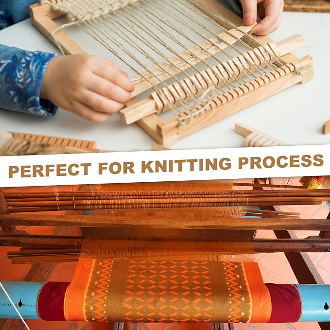 MECCANIXITY Hand Loom Stick Set, 4pcs Knitting Tools Including Wood Weaving Crochet Needle Wooden Shuttle Wood Weaving Comb for Knitting Crafts