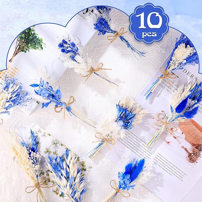 10 Pack Dark Blue Dried Flowers Bouquets Naturl Dried Flowers Decor Dry Wildflowers with Stem Mini Dried Floral Arrangement for Vase Carfts Wedding Table Centerpieces Graduation Party Decor