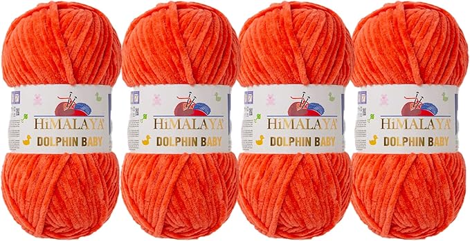 4 Skein/Pack Himalaya Dolphin Baby Chenille Yarn, Each Ball 100 gr (3.5 oz), 120 m (132 Yards), 100% Polyester, Super Bulky Baby Blanket Velvet Amigurumi Yarn, 80312 - Coral Rose