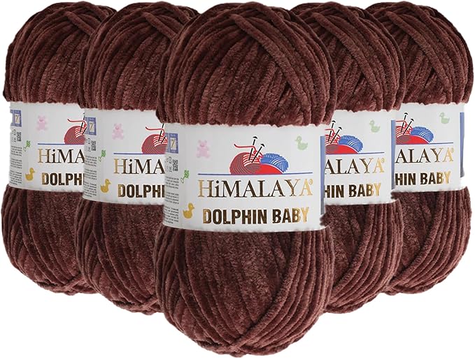 5 Skein/Pack Himalaya Dolphin Baby Chenille Yarn, Each Ball 100 gr (3.5 oz), 120 m (132 Yards), 100% Polyester, Super Bulky Baby Blanket Velvet Amigurumi Yarn, 80366 - Walnut