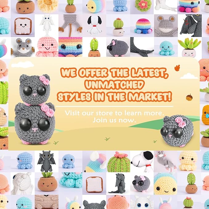 Crochet Kit for Beginners, Beginner Crochet Kit for Adults with Step-by-Step Video Tutorials, DIY Crochet Animal Kits Knitting Supplies