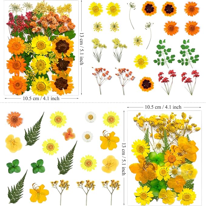 88Pcs Yellow Pressed Dried Flowers for Resin Molds, Real Natural Bulk Dry Floral Leaves for DIY Art Crafts, Epoxy Jewelry, Candle, Soap Making, Nails Decors