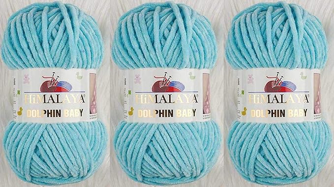 3 Skein/Pack Himalaya Dolphin Baby Chenille Yarn, Each Ball 100 gr (3.5 oz), 120 m (132 Yards), 100% Polyester, Super Bulky Baby Blanket Velvet Amigurumi Yarn, 80335 - Turquoise