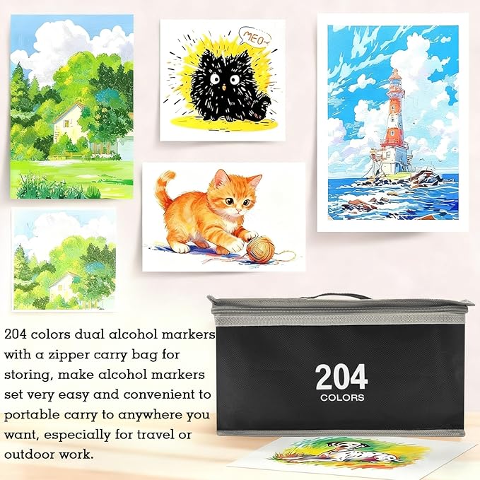 Dual Tip Alcohol Markers, Color Markers Pens, Permanent Marker, Assorted, For Adult Coloring Books, Note Taking Coloring Writing, Teacher Office Supplies, Drawing Art Supplies Kit (204 Colors)