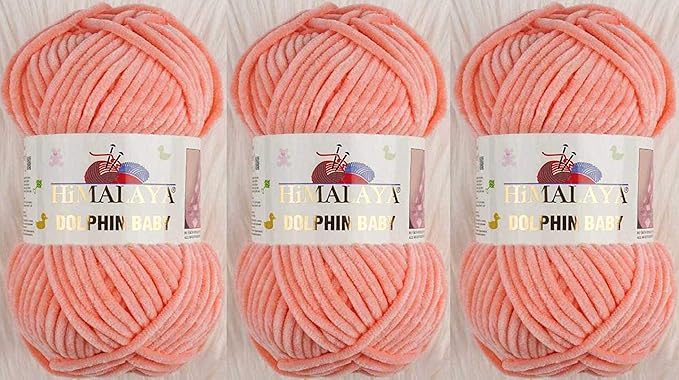 3 Skein/Pack Himalaya Dolphin Baby Chenille Yarn, Each Ball 100 gr (3.5 oz), 120 m (132 Yards), 100% Polyester, Super Bulky Baby Blanket Velvet Amigurumi Yarn, 80323 - Salmon