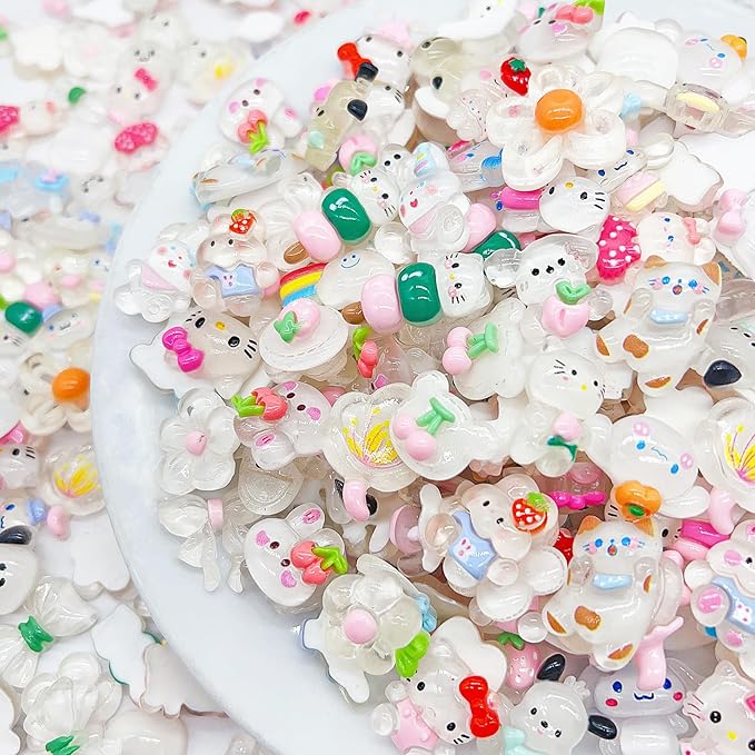 60 Pcs Slime Charms Bulk DIY Craft Making Kit, Cute Flat Back Resin Charms for Crafts (White)