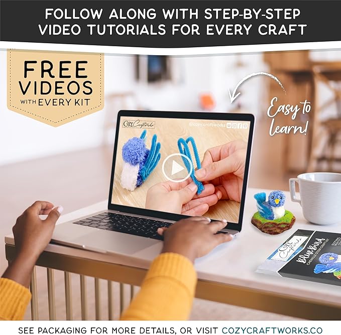 WeVeel Cozy Craftworks Chenille Stem Animal Craft Kit for Adults – Create 4 Adorable Animals (Kitty, Puppy, Bird & Owl) – Relaxing DIY Arts & Crafts Kit with All Supplies