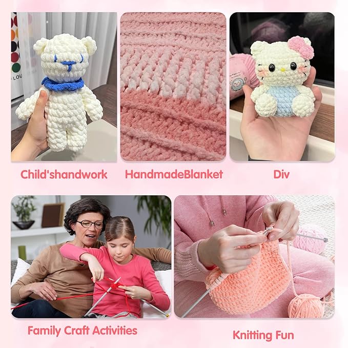 3 * 100g Chunky Yarn for Crocheting and Knitting - Easy to Use Plush Chenille Super Bulky Yarn 393yds - Ultra Soft Velvet Baby Blanket Yarn for Beginners & Amigurumi Projects, Violet