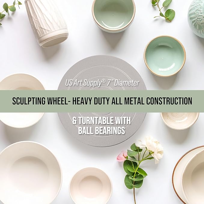 US Art Supply® 7” Diameter Sculpting Wheel- Heavy Duty All Metal Construction & Turntable with Ball Bearings