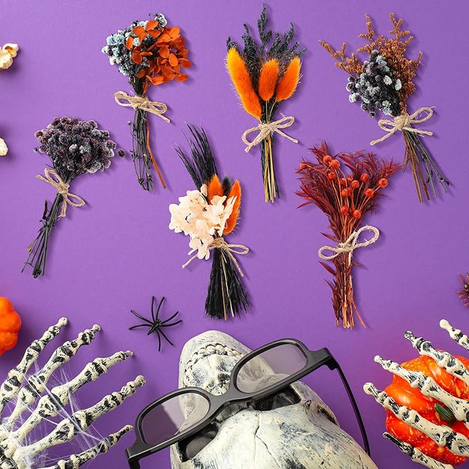 10/12/24/36 Pack Mini Dried Flowers for Vase Wedding Various Mini Bouquet Dried Small Wildflowers Natural Flowers Bulk for Crafts DIY Decor (12, Orange Black 2)