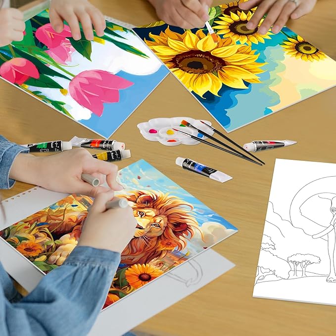 Cholemy 36 Pcs Valentine Paint and Sip Kit for Adults 8''x10'' Pre Drawn Canvas for Painting DIY Afro Acrylic Painting Kit Wood Easel Brushes Date Night Bulk for Party Gifts(Plants Animals)