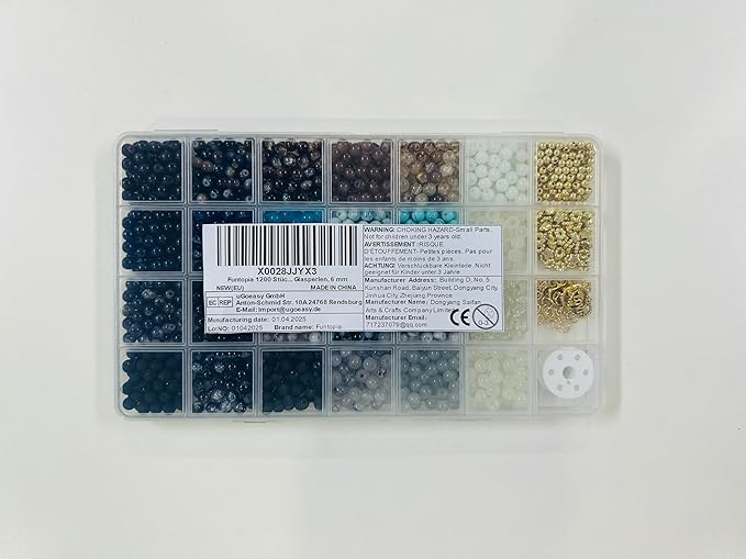 Funtopia Glass Beads for Jewelry Making, 1377pcs Neutral Tones Bracelet Making Kit, 24 Colors 6mm Round Glass Beads, Marble Loose Beads and Gold Spacer Beads, DIY Crafts Gifts for Women Men