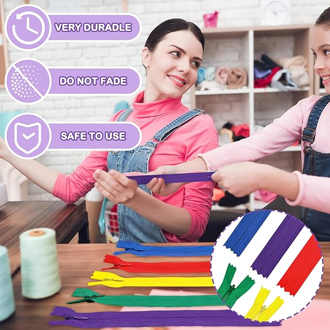 Invisible Zipper, DOITEM 60pcs 8 Inch 12 Inch Invisible Multicolor Nylon Coil Zippers for Sewing and Crafts 15 Colors