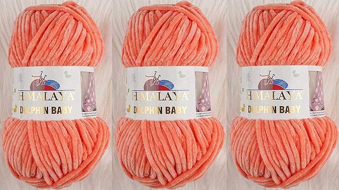 3 Skein/Pack Himalaya Dolphin Baby Chenille Yarn, Each Ball 100 gr (3.5 oz), 120 m (132 Yards), 100% Polyester, Super Bulky Baby Blanket Velvet Amigurumi Yarn, 80355 - Light Coral