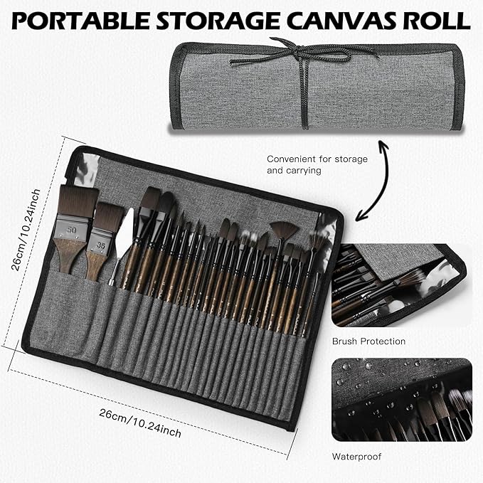 Fuumuui 26pcs Professional Paint Brush Set - High-Grade Series Synthetic Nylon Paint Brushes for Landscape, Acrylic, Oil, Watercolor, Gouache - Multi-Functional Universal Free Style for Art Supplies