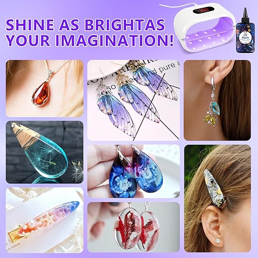 KISREL 500g UV Resin with Large Double-Sided Light, 24 Lamp Beads UV Resin Kit, Hard Type Crystal Clear Resin for Craft Jewelry Making