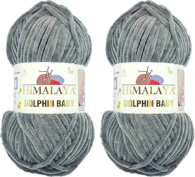 2 Skein/Pack Himalaya Dolphin Baby Chenille Yarn, Each Ball 100 gr (3.5 oz), 120 m (132 Yards), 100% Polyester, Super Bulky Baby Blanket Velvet Amigurumi Yarn, 80320 - Hard Coal Gray