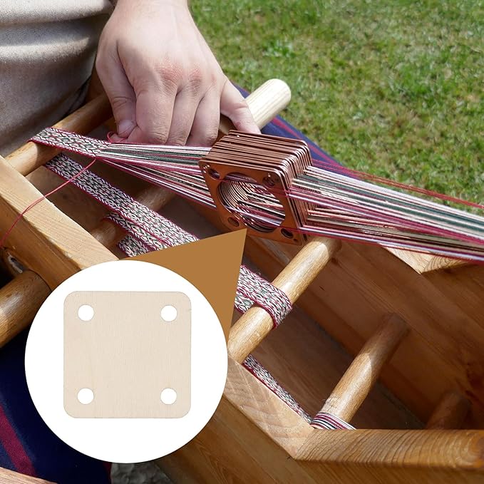 MECCANIXITY 12pcs Wooden Weaving Card, 4 Holes 2x2 Inch Square Tablet Weaving Cards for Knitting Loom Kit Supplies, DIY Knitting Tools