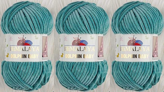 3 Skein/Pack Himalaya Dolphin Baby Chenille Yarn, Each Ball 100 gr (3.5 oz), 120 m (132 Yards), 100% Polyester, Super Bulky Baby Blanket Velvet Amigurumi Yarn, 80354 - Petrol Green