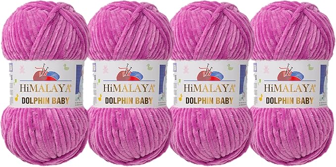4 Skein/Pack Himalaya Dolphin Baby Chenille Yarn, Each Ball 100 gr (3.5 oz), 120 m (132 Yards), 100% Polyester, Super Bulky Baby Blanket Velvet Amigurumi Yarn, 80356 - Thistle