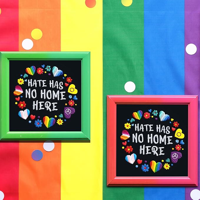 Nuberlic Embroidery Kit for Beginners - LGBT Love Pattern Adults Starter Cross Stitch Kit DIY Needlepoint with Hoop, Pre-Printed Fabric, Threads & Step-by-Step Guide