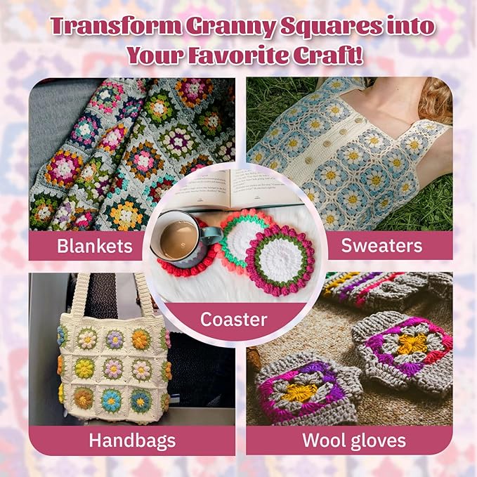 SGIBYN Crochet Kit for Beginners with Step-by-Step Video Tutorials, Granny Squares Beginners Starter Crochet Kit for Women Knitting Kits Learn to Crochet Set (Granny Squares)