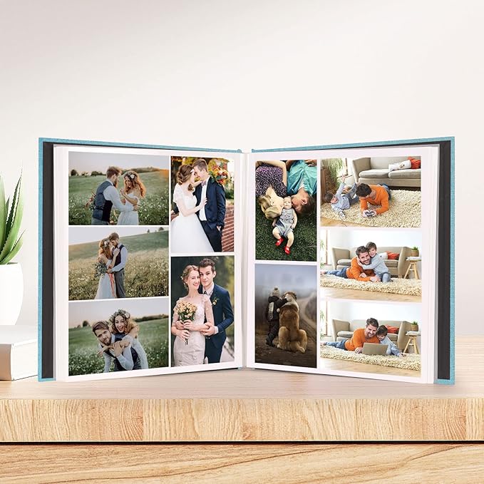 Aenbuslm Photo Album Self Adhesive Pages for 4x6 5x7 8x10 Pictures Scrapbook Magnetic Photo Albums with Sticky Pages Books with A Metallic Pen for Baby Wedding Family 13.2x12.8 LightBlue 40 Pages