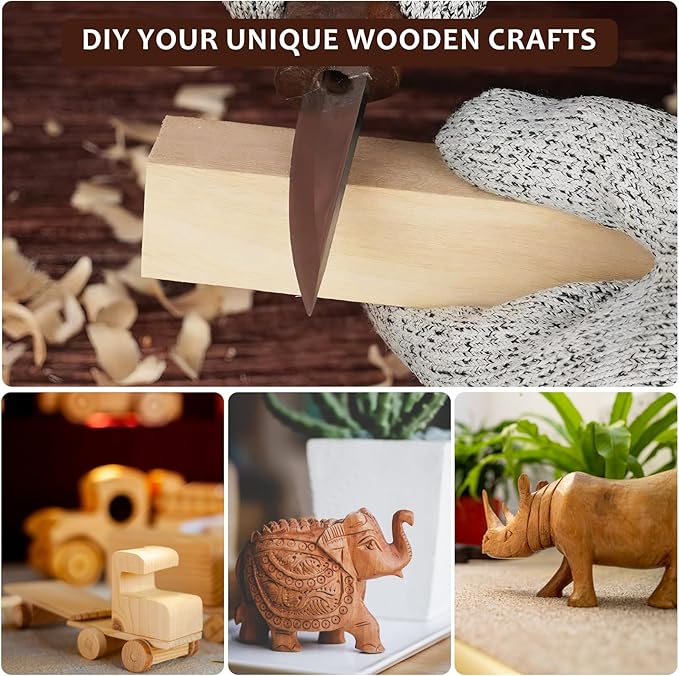 Ninonly 17Pcs Wood Carving Tools Kit - Beginner's Wood Whittling Set with 6Pcs Carbon Steel Knife, Gloves, Knife Sharpener for Spoon, Bowl, Kuksa Cup