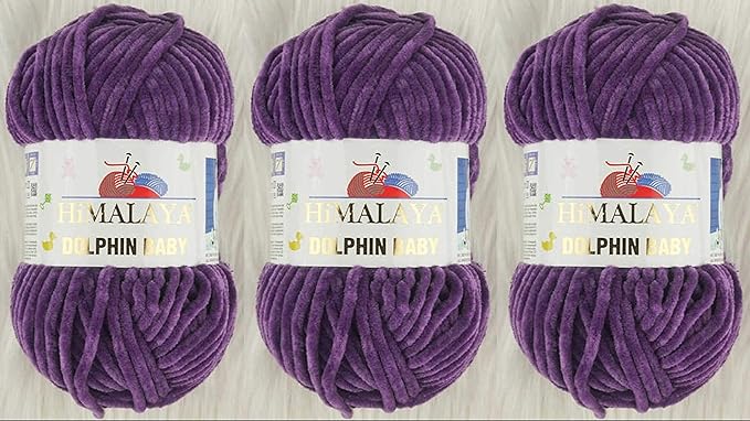 3 Skein/Pack Himalaya Dolphin Baby Chenille Yarn, Each Ball 100 gr (3.5 oz), 120 m (132 Yards), 100% Polyester, Super Bulky Baby Blanket Velvet Amigurumi Yarn, 80340 - Soft Purple