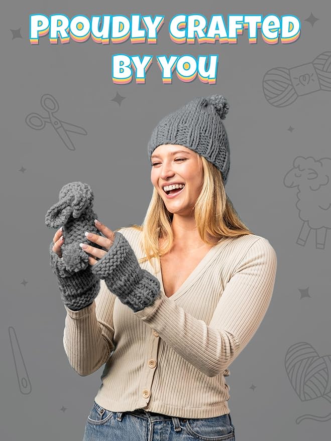 Complete Knitting Kit for Beginners - Learn to Knit Kit with Knitting Accessories Like Thick Beginner Yarn in Gray, Bamboo Needles for Beginners & More - Includes Video Tutorials & Written Guide